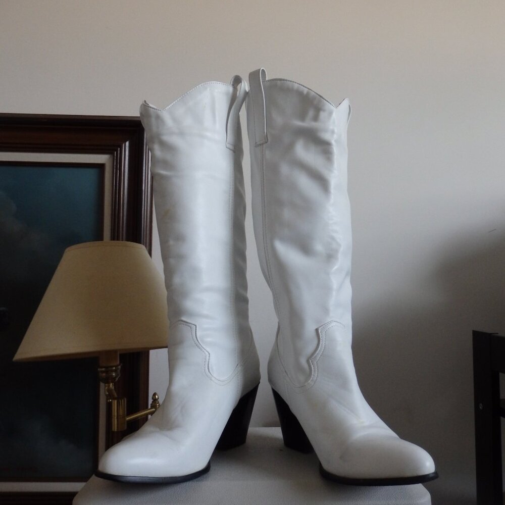 White Knee High High Heel boots